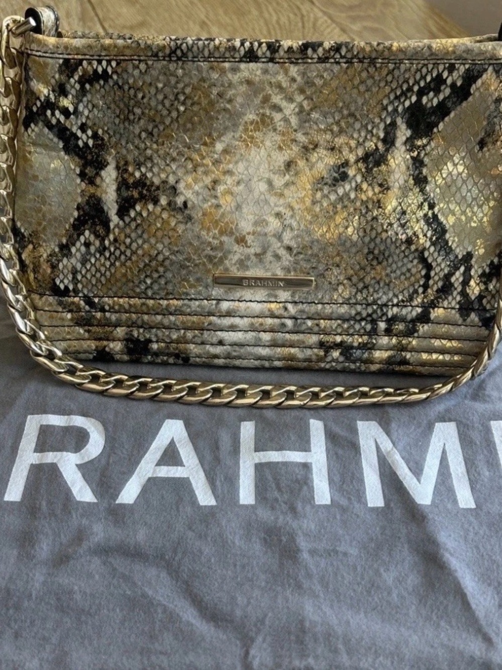 Brahmin Mod Lorelei Natural Ezana Snakeskin Embossed Leather Shoulder Bag